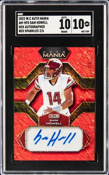 2022 W.C. Auto Mania Hex Autographed - Red Sparkles 2/6 Sam Howell #AM-H93 card image