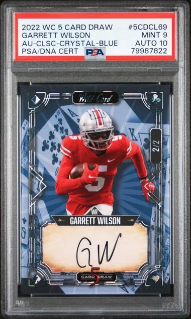 2022 Wild Card 5 Card Draw Autographs Classic-Crystal Foil-Blue Garrett Wilson #5CDCL69 card image