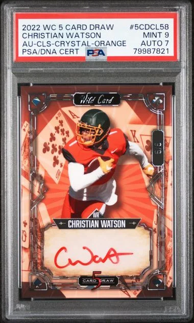 2022 Wild Card 5 Card Draw Autographs Classic-Crystal Foil-Orange Christian Watson #5CDCL58 card image