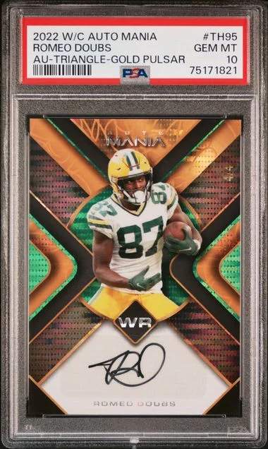 2022 Wild Card Auto Mania Autographs Triangle-Pulsar-Gold Romeo Doubs #Amth95 card image