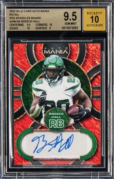 2022 Wild Card Auto Mania Retail Red Sparkles Board Breece Hall #AMC84 card image