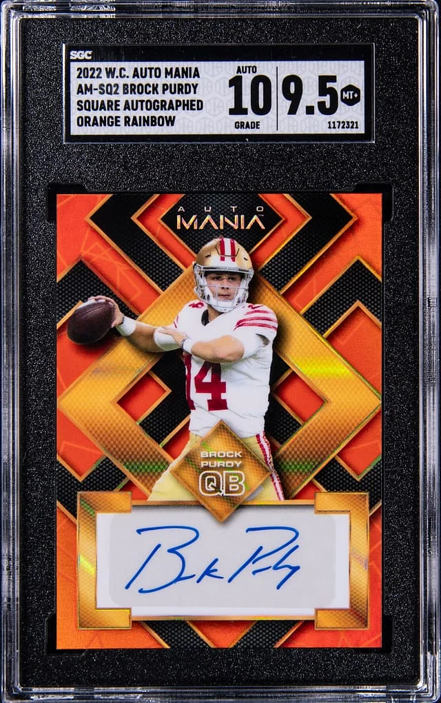 2022 Wild Card Auto Mania Square Autograph Orange Rainbow Brock Purdy #AM-SQ2 card image