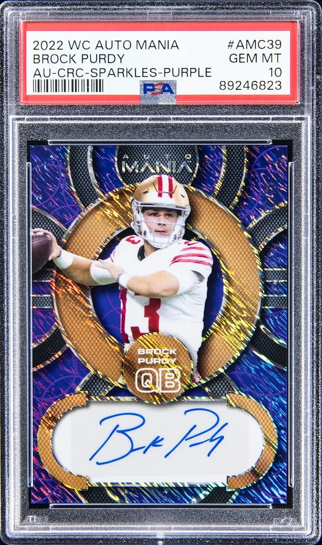 2022 Wild Card Autograph Mania Autograph CRC Sparkles Purple Brock Purdy #AMC-39 card image