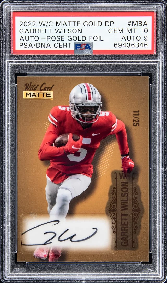 2022 Wild Card Matte Gold Draft Pick Auto Rose Gold Foil Garrett Wilson #MBA card image