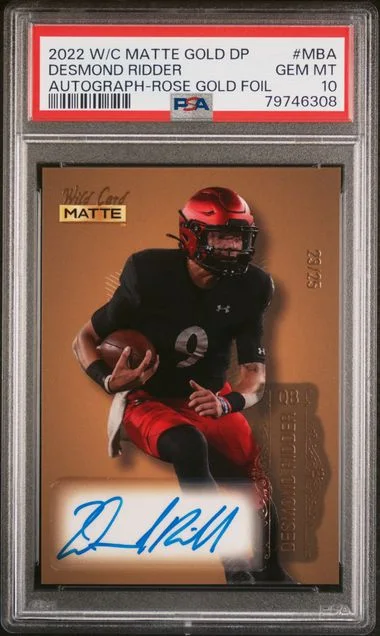 2022 Wild Card Matte Gold Draft Pick Autographs Rose Gold Foil Desmond Ridder #MB-A card image