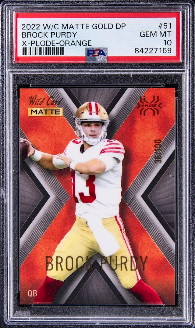 2022 Wild Card Matte Gold Draft Picks X-Plode Orange Brock Purdy #51 card image