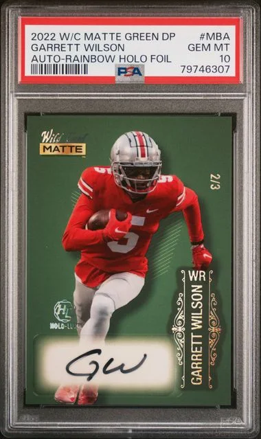 2022 Wild Card Matte Green Draft Pick Autographs Rainbow Holo Foil Garrett Wilson #MB-A card image
