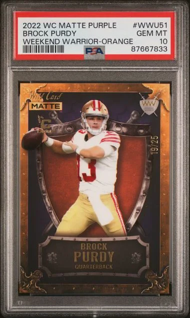 2022 Wild Card Matte Purple Draft Pick Weekend Warriors Orange Brock Purdy #WWU51 card image
