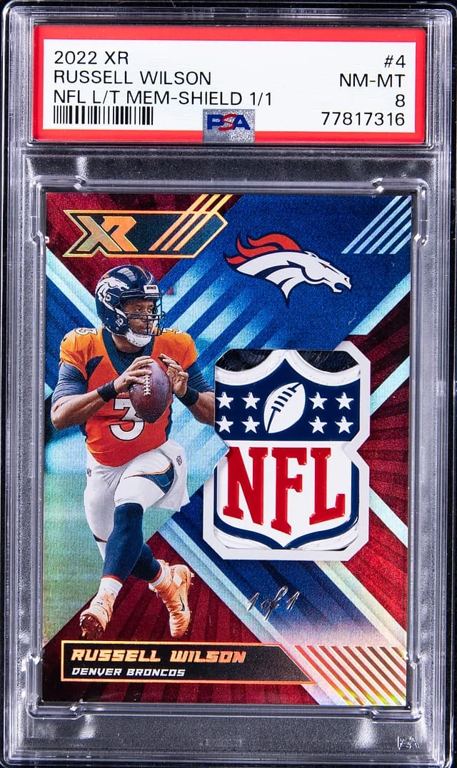 2022 XR NFL L/T Memorabilia-Shield 1/1 Russell Wilson Shield #4 card image