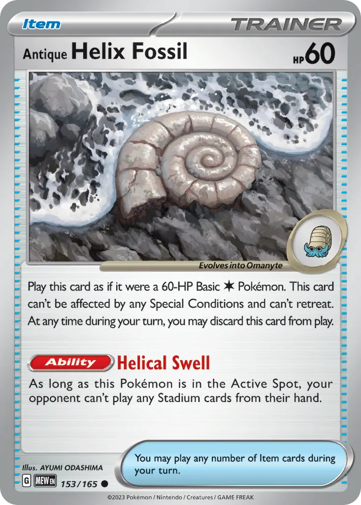 2023 151 Antique Helix Fossil #153/165 Common card image