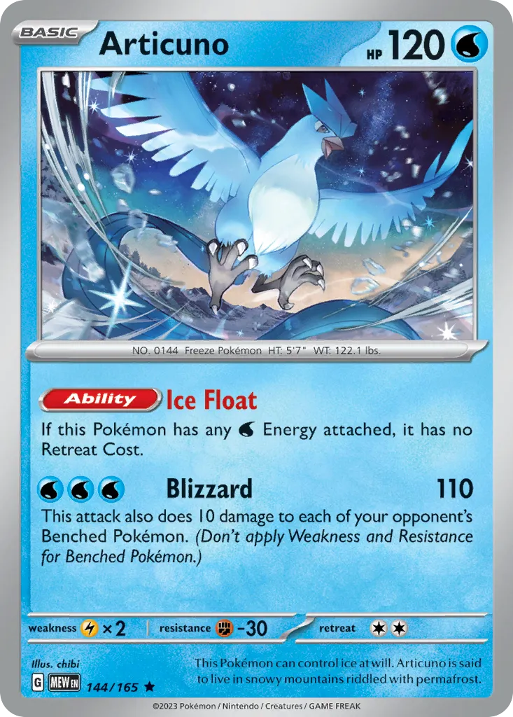 2023 151 Articuno #144/165 Rare card image