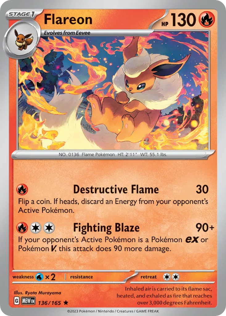 2023 151 Flareon #136/165 Rare card image