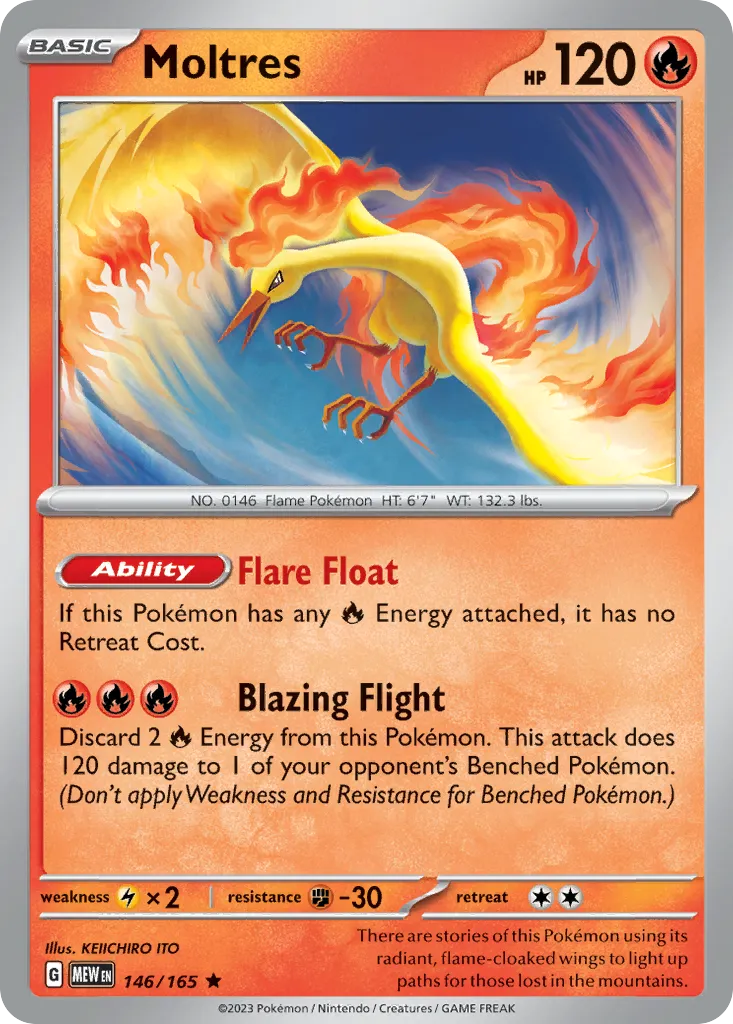 2023 151 Moltres #146/165 Rare card image