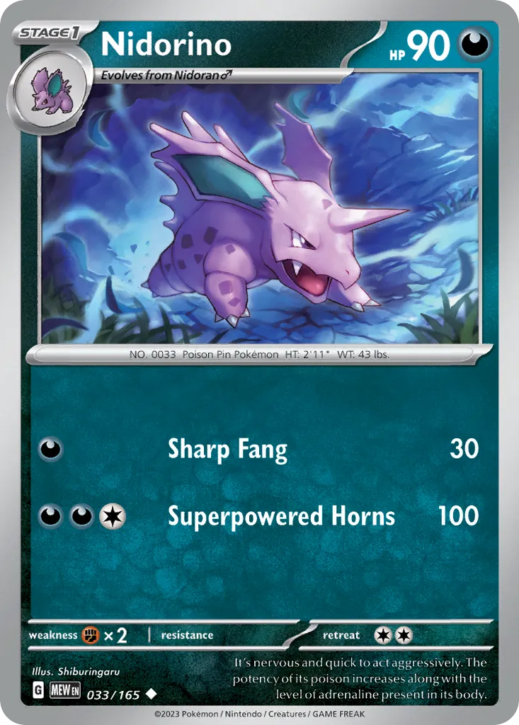 2023 151 Nidorino Uncommon #033/165 Uncommon card image