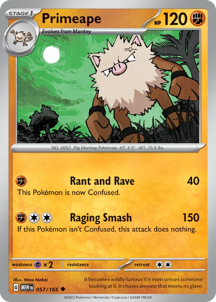 2023 151 Primeape Uncommon #057/165 Uncommon card image