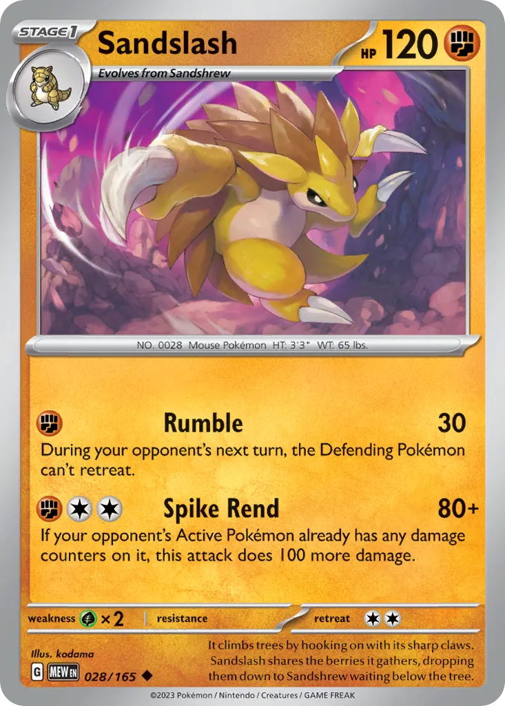 2023 151 Sandslash Uncommon #028/165 Uncommon card image