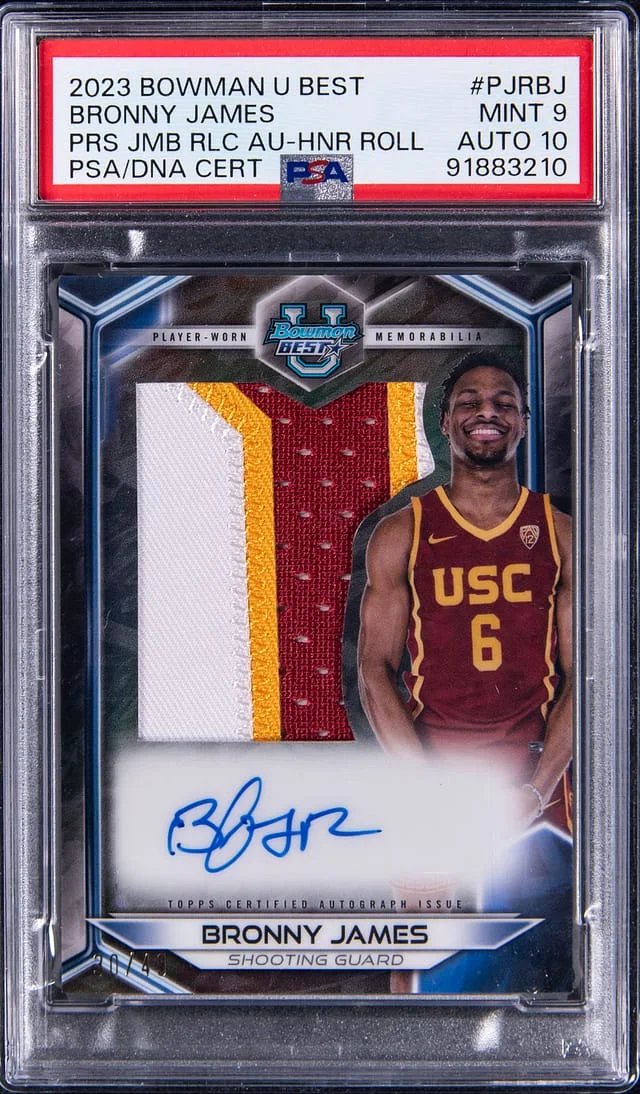 2023-24 Bowman Bronny James U Best Prospect Jumbo Relic Autograph Honor Roll #PJR-BJ card image