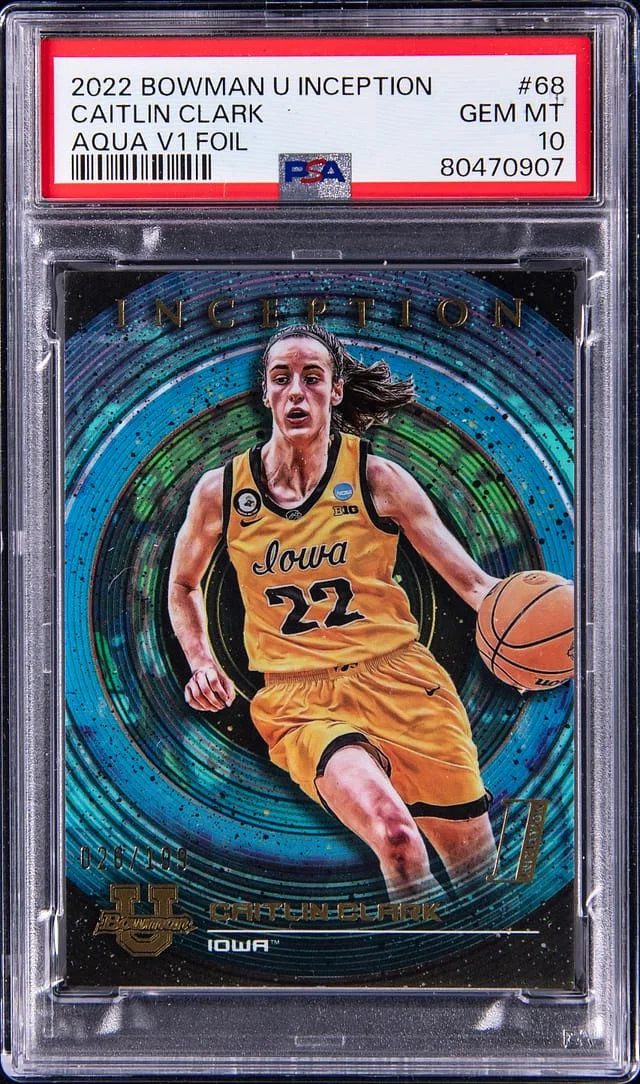 2023-24 Bowman Caitlin Clark Inception Aqua V1 Foil #68 card image