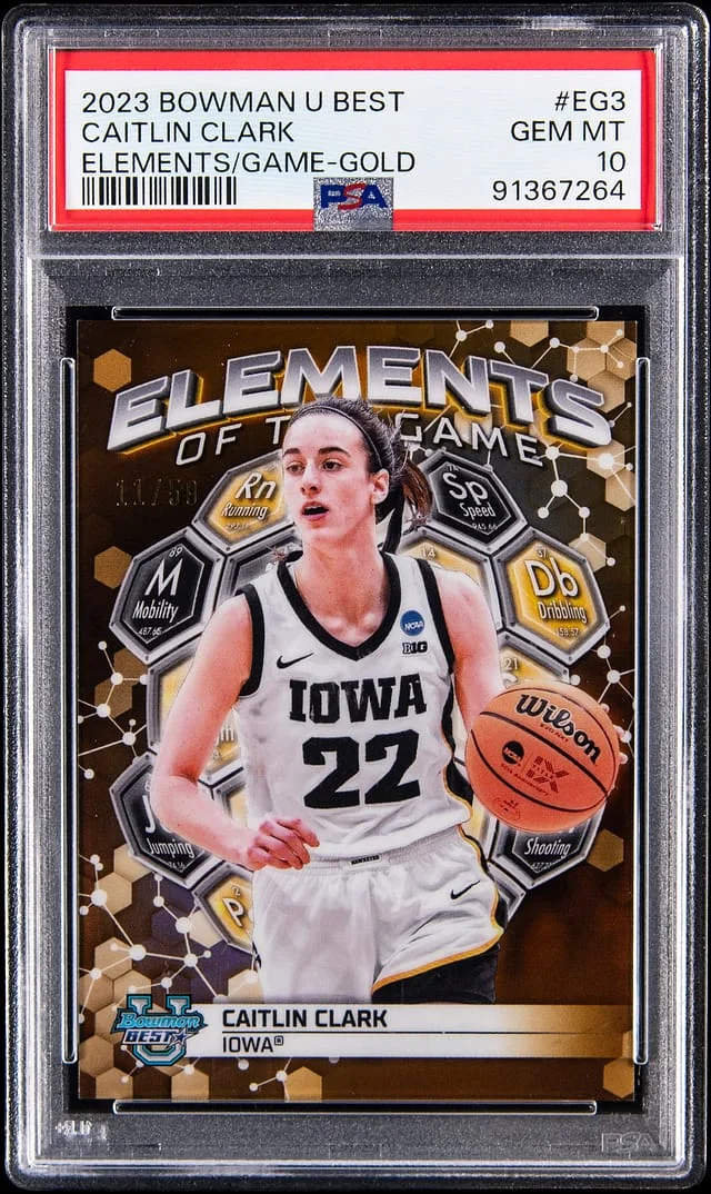 2023-24 Bowman Caitlin Clark U Best Elements of the Game Gold #EG-3 card image