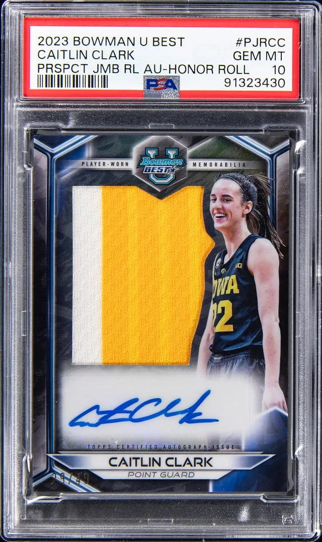 2023-24 Bowman Caitlin Clark U Best Prospect Jumbo Relic Autograph Honor Roll #PJR-CC card image