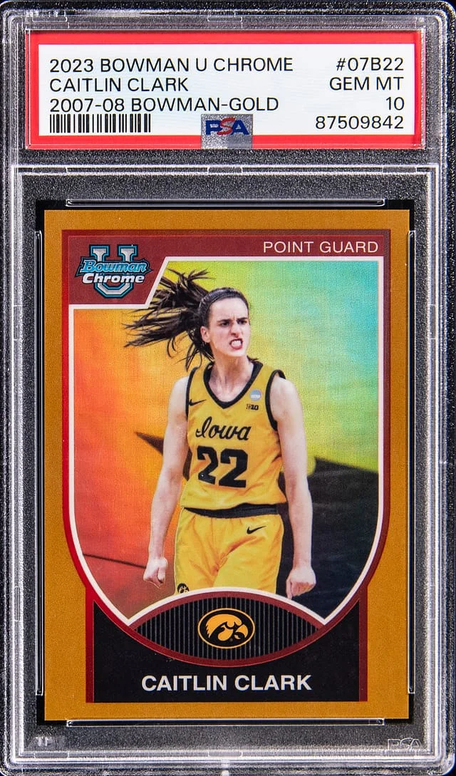 2023-24 Bowman Chrome Caitlin Clark U 2007-08 Bowman Gold #07B-22 card image