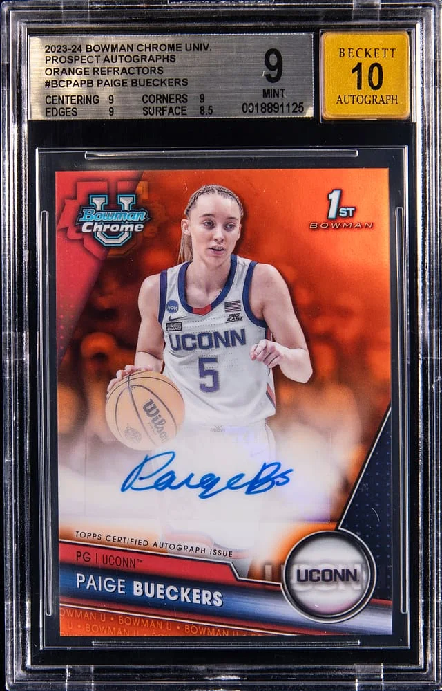 2023-24 Bowman Chrome Paige Bueckers U Prospect Autographs Orange Refractor #BCPA-PB card image