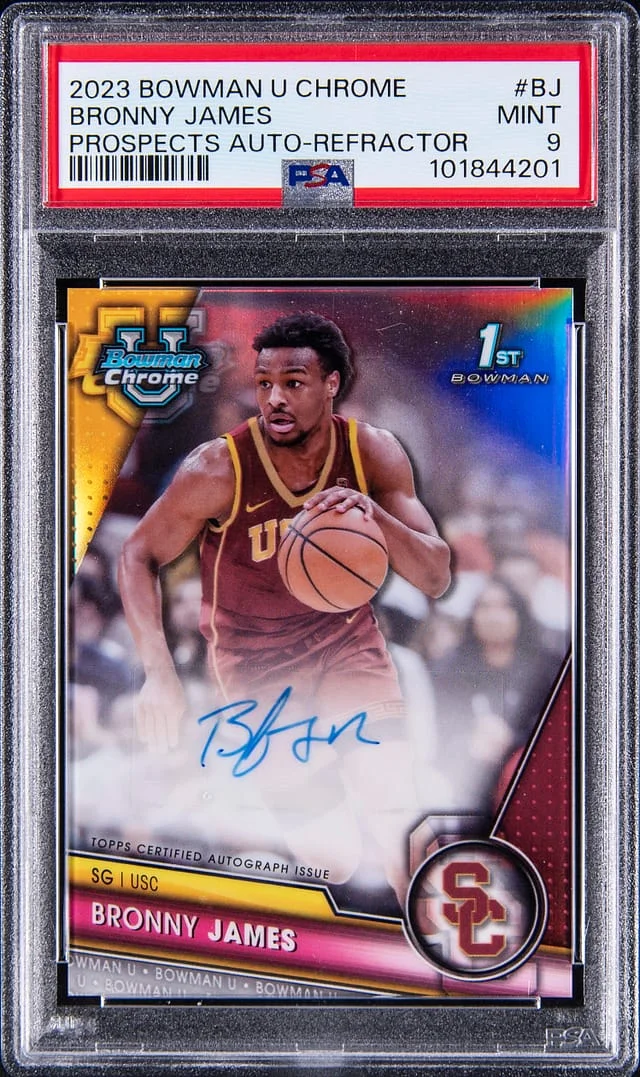 2023-24 Bowman Chrome University Prospect Autographs Refractor BCPA-BJ Bronny James #no-number card image
