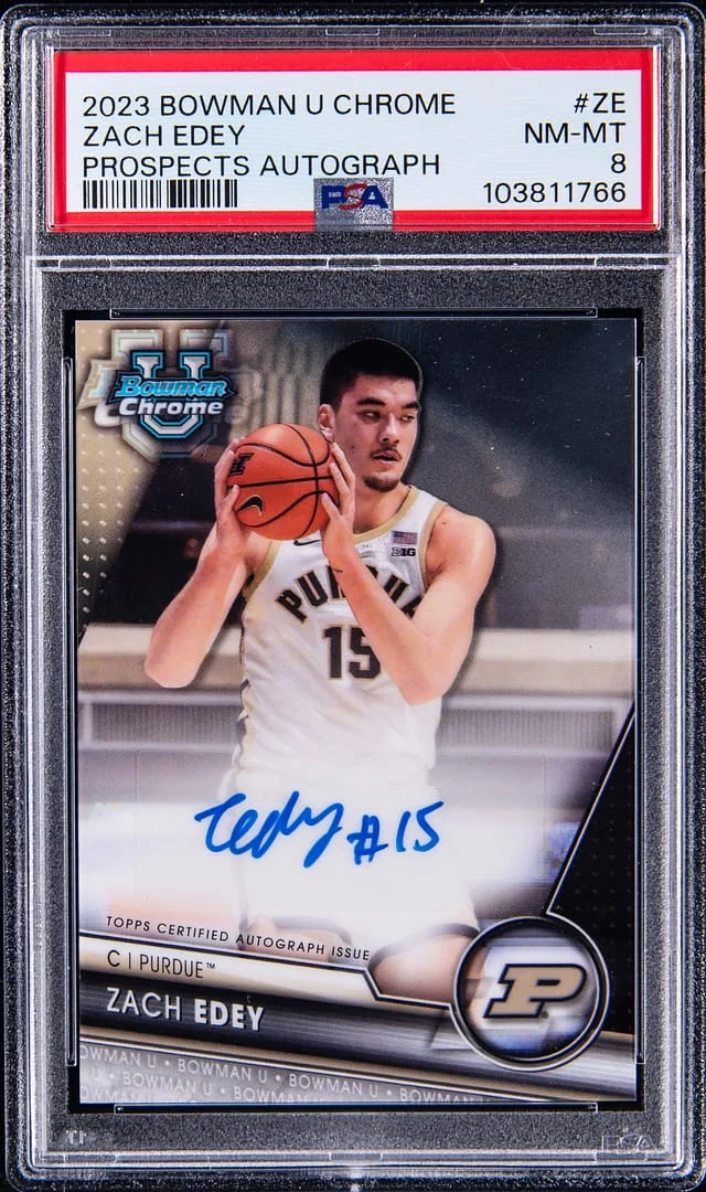 2023-24 Bowman Chrome University Zach Edey Prospects Autograph #BCPA-ZE card image