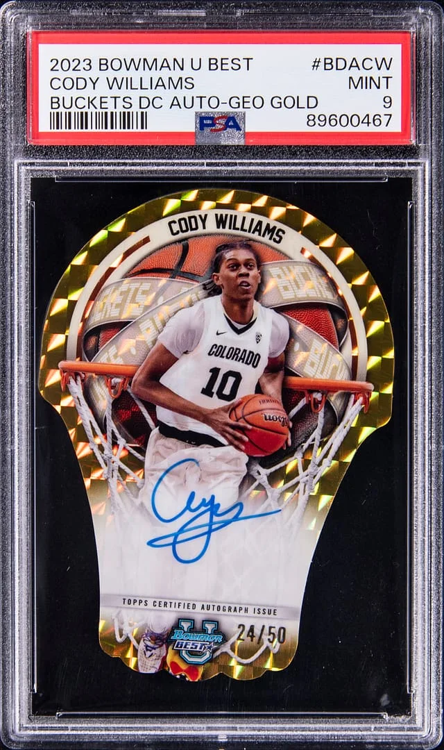 2023-24 Bowman Cody Williams U Best Buckets Die-Cut Autograph Geometric Gold Refractor #BDA-CW card image