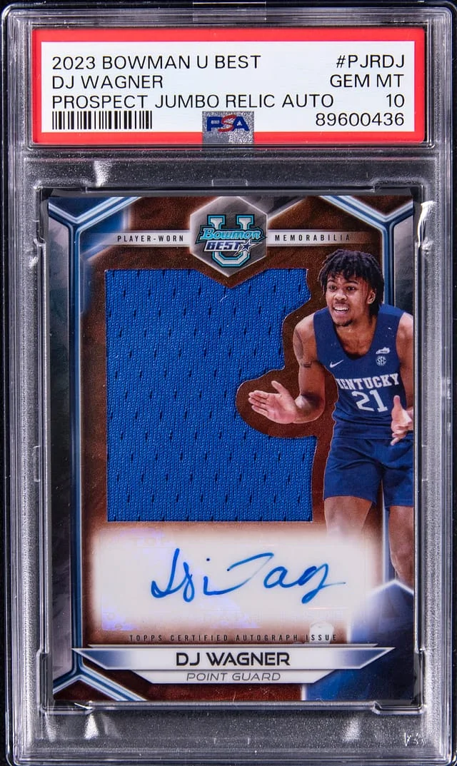 2023-24 Bowman DJ Wagner U Best Prospect Jumbo Relic Autograph #PJR-DJ card image