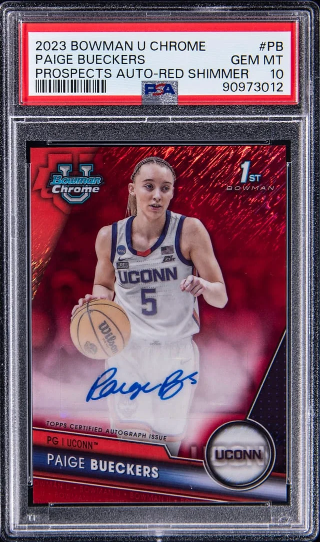 2023-24 Bowman Paige Bueckers U Chrome Prospect Autographs Red Shimmer Refractor #BCPA-PB card image