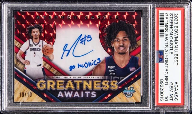 2023-24 Bowman Stephon Castle U Best Greatness Awaits Autographs Geometric Red Refractor #GAA-SC card image