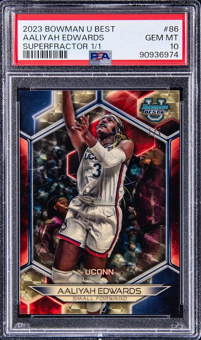2023-24 Bowman University Best Aaliyah Edwards Superfractor 1/1 #86 card image