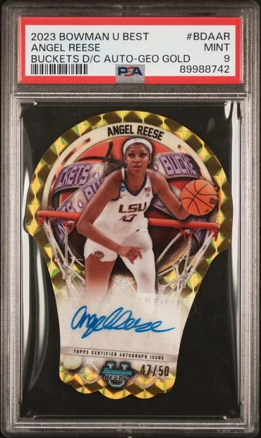 2023-24 Bowman University Best Angel Reese Bowman U Buckets Die-Cut Autograph Geometric Gold #BDAAR card image