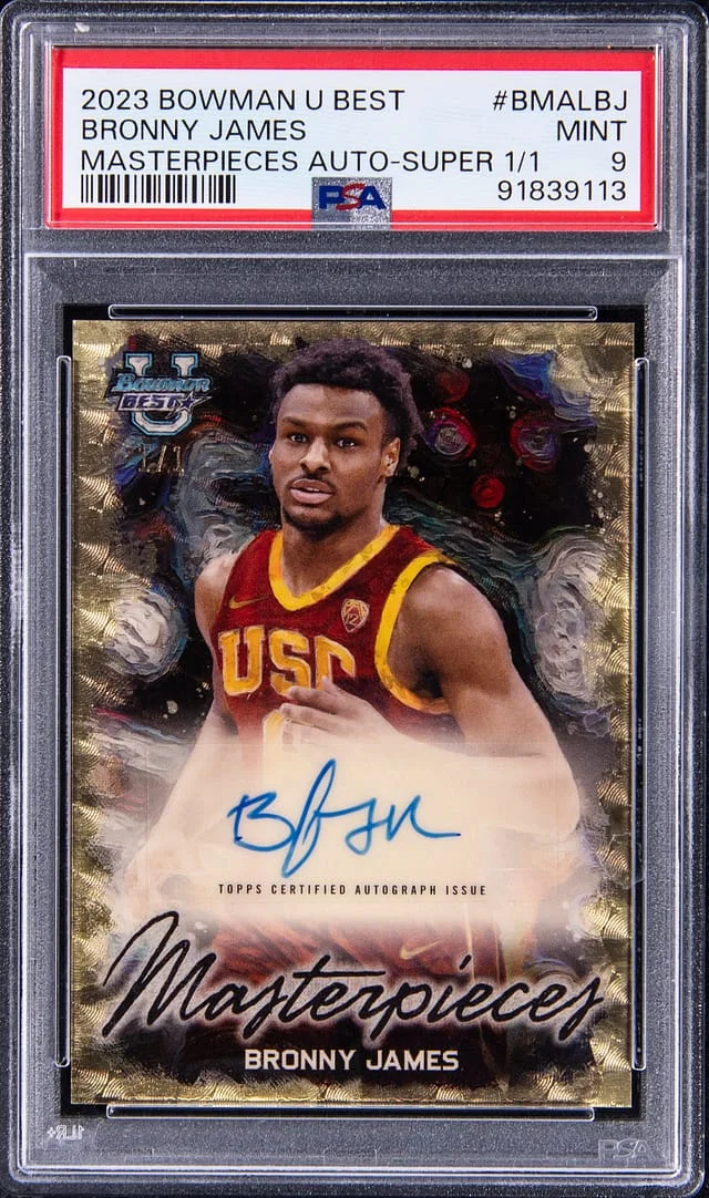 2023-24 Bowman University Best Bronny James Masterpieces Autograph Superfractor #BMA-LBJ card image