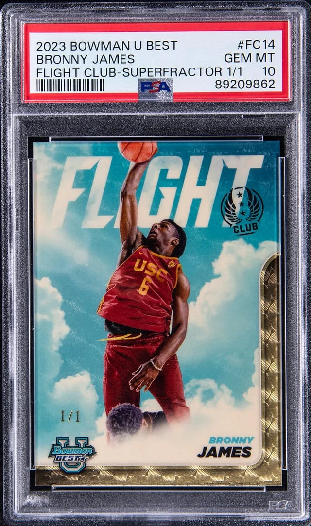 2023-24 Bowman University Best Bronny James Flight Club SuperFractor #FC-14 card image