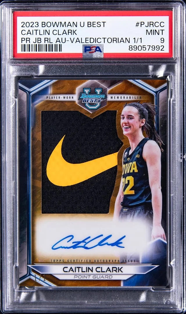 2023-24 Bowman University Best Caitlin Clark Prospect Jumbo Relic Autographs Valedictorian #PJR-CC card image
