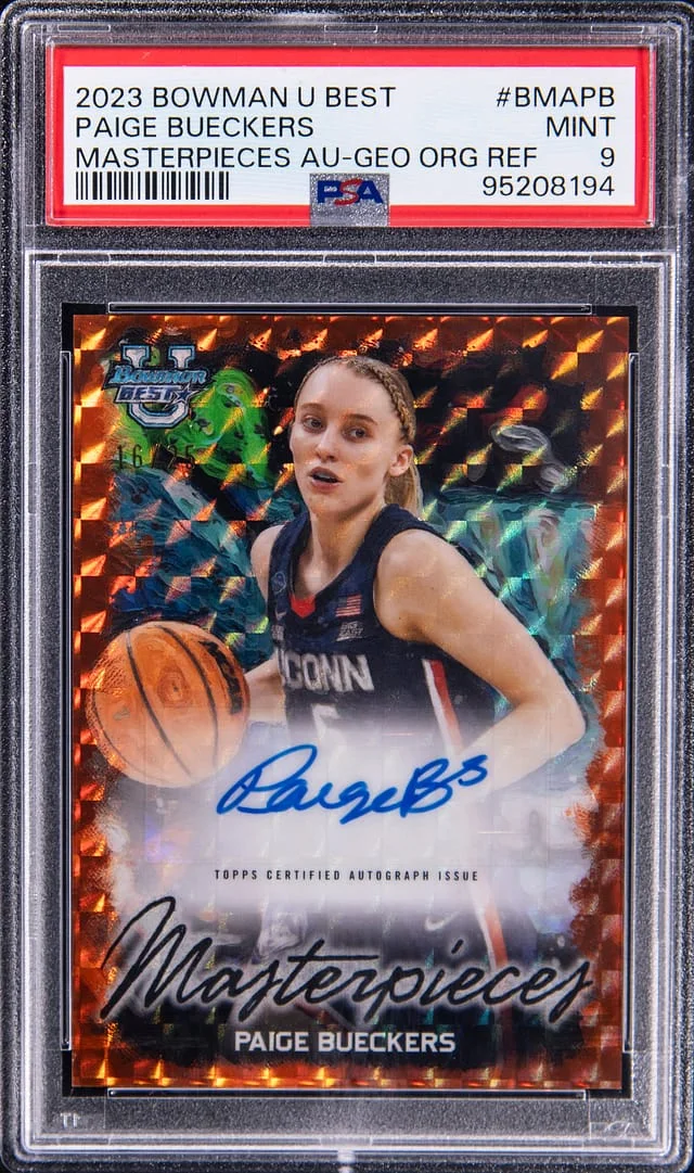 2023-24 Bowman University Best Paige Bueckers Masterpieces Autograph Geometric Orange Refractor #BMA-PB card image