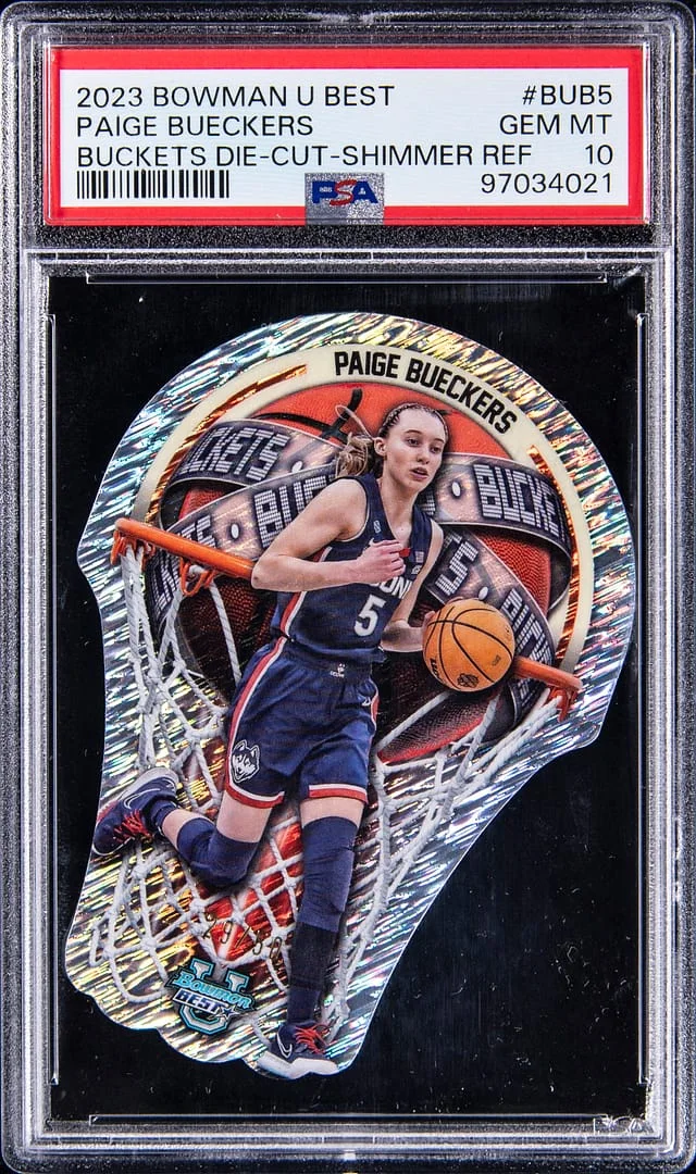 2023-24 Bowman University Best Paige Bueckers Buckets Die-Cut Shimmer Refractor #BUB-5 card image