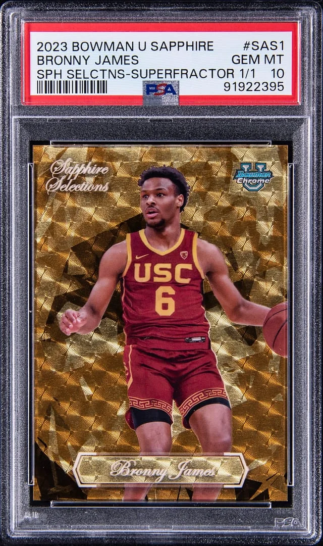 2023-24 Bowman University Bronny James Sapphire Selections SuperFractor #SAS-1 card image