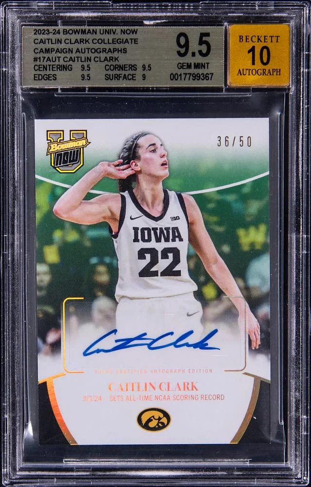 2023-24 Bowman University Caitlin Clark Now Collegiate Campaign Autographs #17-AUT card image