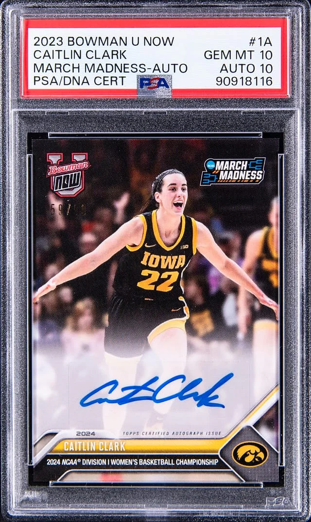 2023-24 Bowman University Caitlin Clark Now March Madness Autograph #1A card image