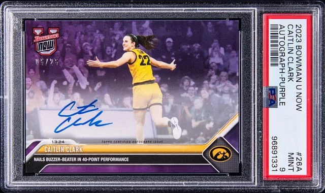 2023-24 Bowman University Caitlin Clark Now Autograph Purple #26A card image