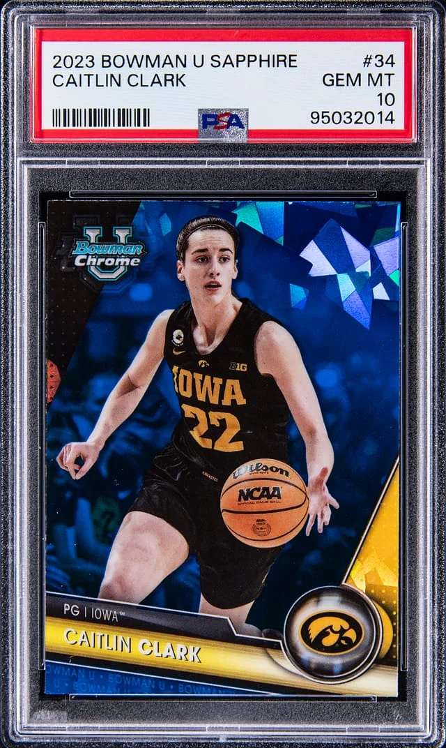 2023-24 Bowman University Caitlin Clark Sapphire #34 card image