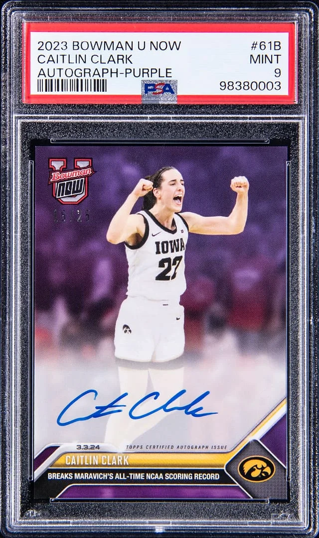 2023-24 Bowman University Caitlin Clark Now Autograph Purple #61B card image