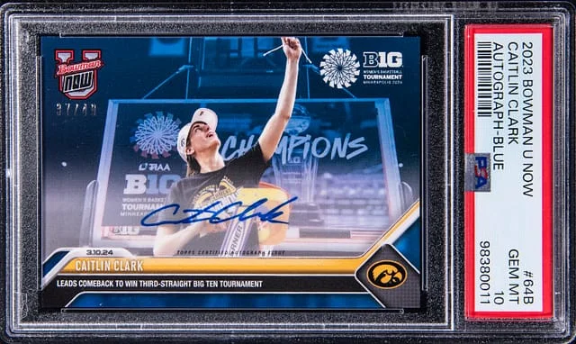 2023-24 Bowman University Caitlin Clark Now Autograph Blue #64B card image