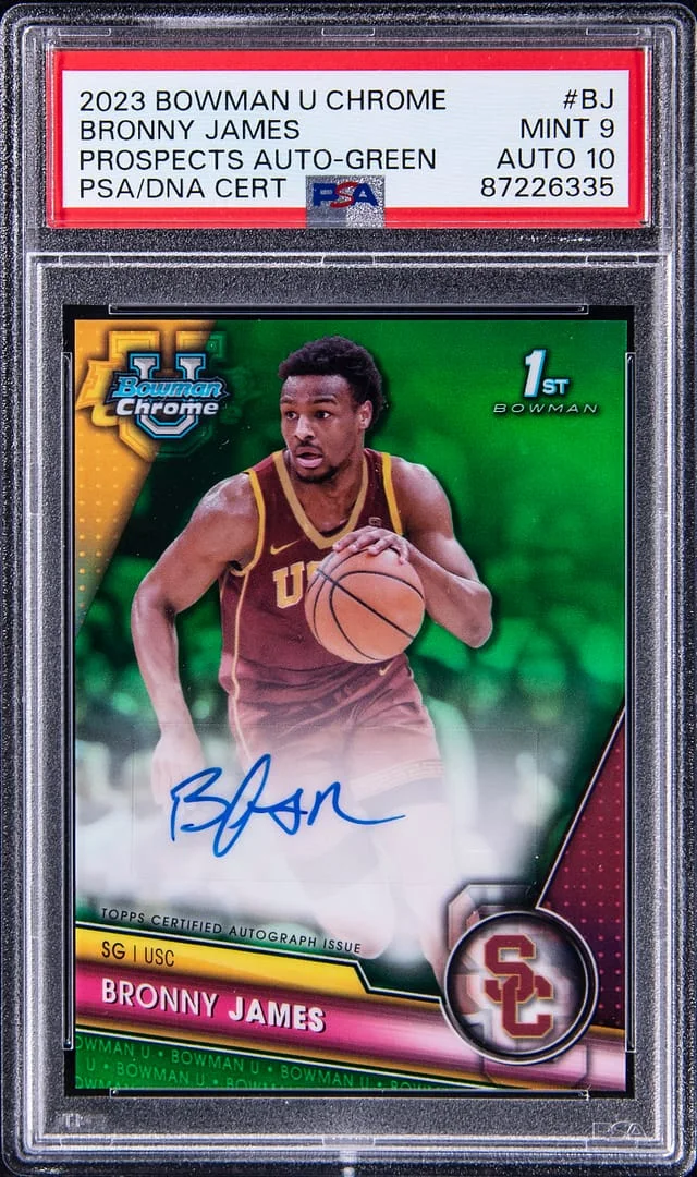 2023-24 Bowman University Chrome Bronny James Prospects Autographs Green #BCPA-BJ card image
