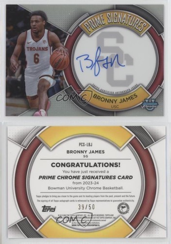 2023-24 Bowman University Chrome Bronny James Prime Chrome Signatures #PCS-LBJ card image