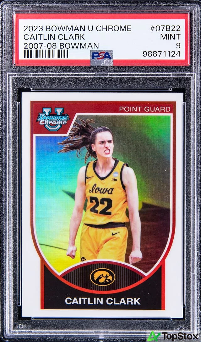 2023-24 Bowman University Chrome Caitlin Clark 07-'08 Aqua Refractor #07B22 card image
