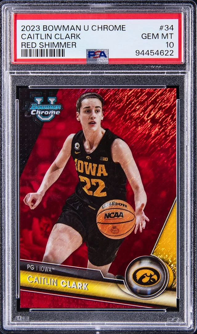 2023-24 Bowman University Chrome Caitlin Clark Red Shimmer Refractor #34 card image